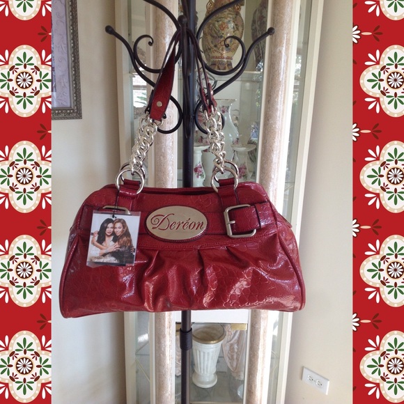 NWT BEYONCE'S "DEREON" RED LEATHER CROC HANDBAG - Picture 1 of 4