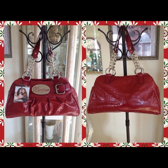 NWT BEYONCE'S "DEREON" RED LEATHER CROC HANDBAG - Picture 2 of 4