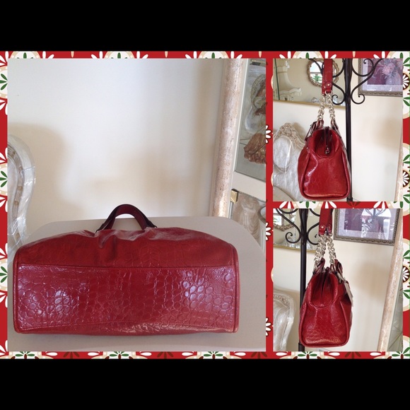 NWT BEYONCE'S "DEREON" RED LEATHER CROC HANDBAG - Picture 3 of 4