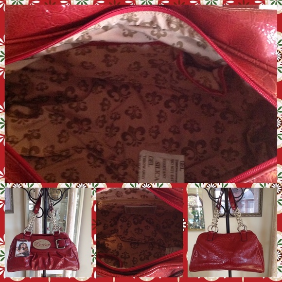 NWT BEYONCE'S "DEREON" RED LEATHER CROC HANDBAG - Picture 4 of 4