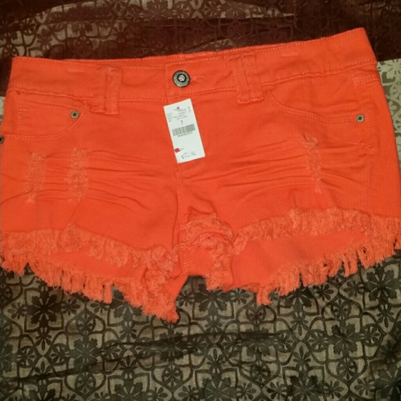 Coral denim shorts