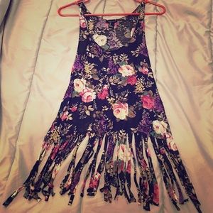 Vintage black floral tank with fringe