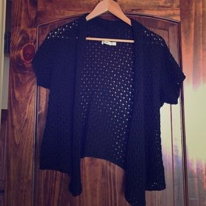 Black waffle knit cardigan