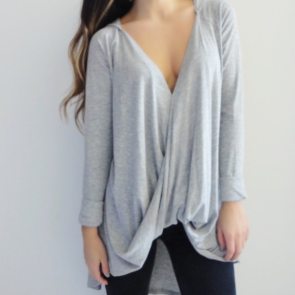 ❌ SOLD OUT ❌ Draped Hi-Lo Heather Gray Top - Picture 3 of 4