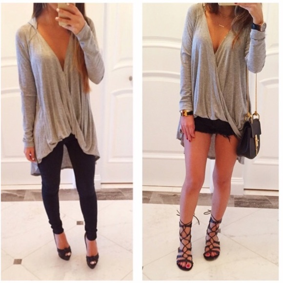 ❌ SOLD OUT ❌ Draped Hi-Lo Heather Gray Top - Picture 2 of 4