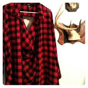 Plaid cut out blouse