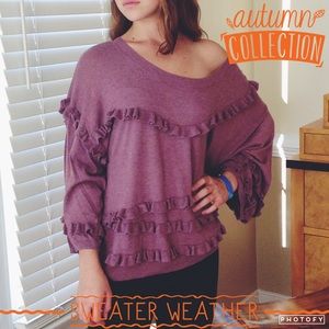 Plum Heathered Ruffle Sweater