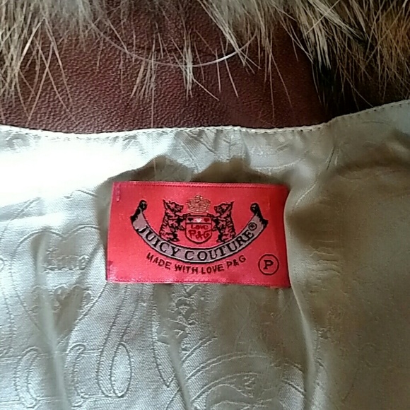 Juicy Couture brown leather jacket w/ real fur - Picture 2 of 4