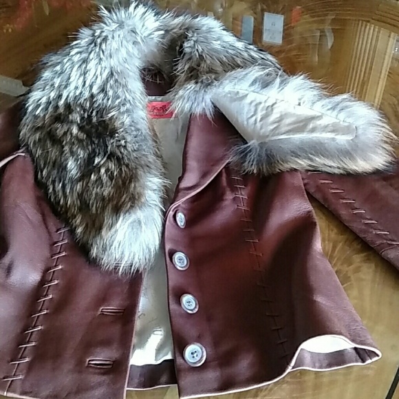 Juicy Couture brown leather jacket w/ real fur - Picture 3 of 4