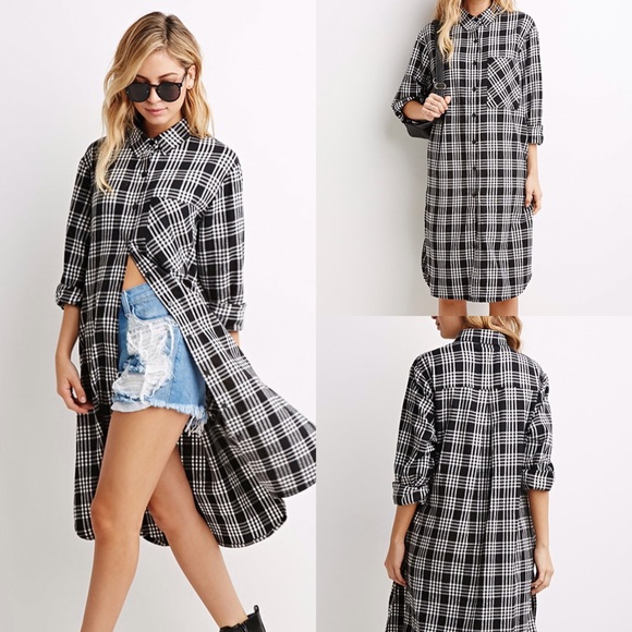 Plaid flannel shirt dress