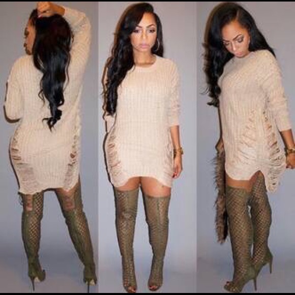 distressed sweater dress