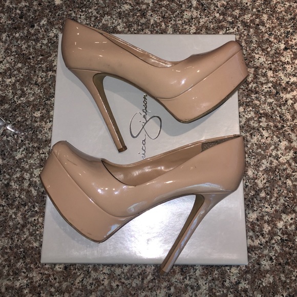 Jessica Simpson Shoes - Jessica Simpson Nude Patent Waleo Heels Platform