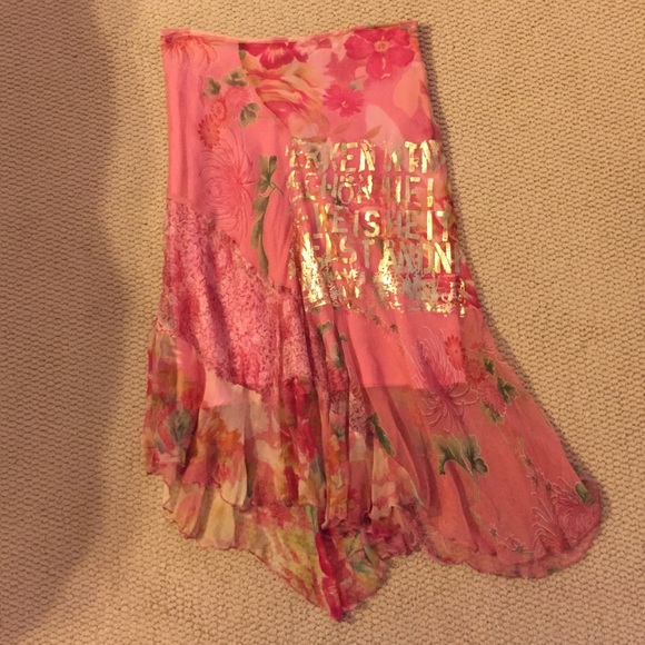 Pink flower skirt with gold writing