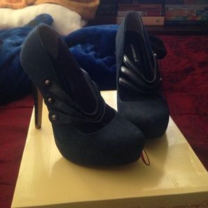 Blue denim strappy heels