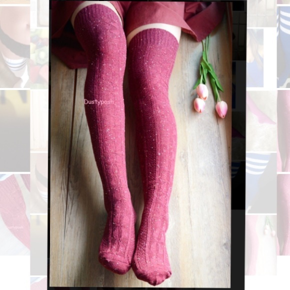 Burgundy Cable Knit Over the Knee Socks Thigh High