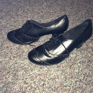 Low heel leather shoes (black) (vintage)