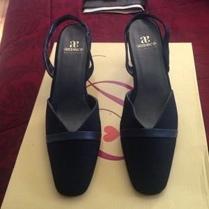 Navy blue heels with back strap