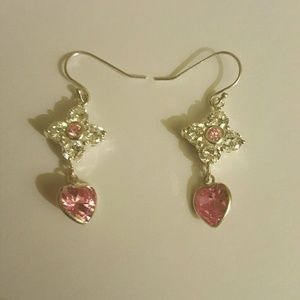 Pink Cubic Zirconia and Sterling Silver Earrings