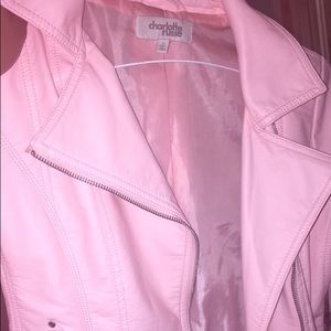 pastel pink leather jacket
