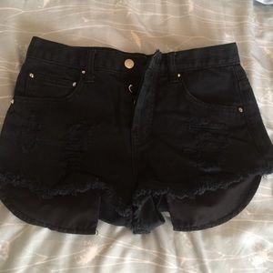Black distressed high wasted shorts