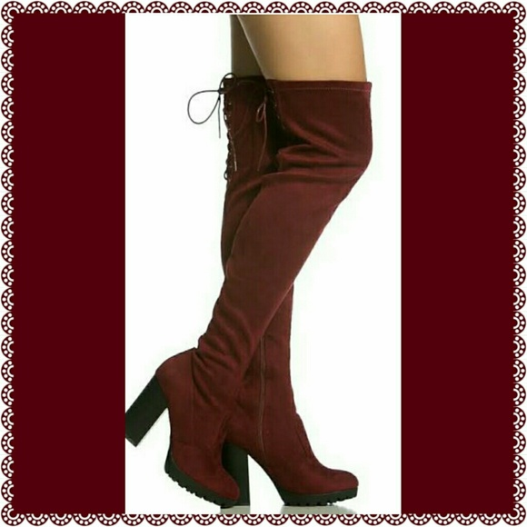 Burgundy long boots - Picture 1 of 4