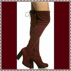 Burgundy long boots