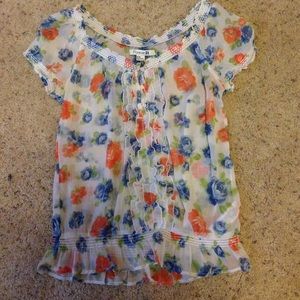 Sheer floral short sleeved top