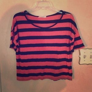 Navy & Pink Striped Crop Top