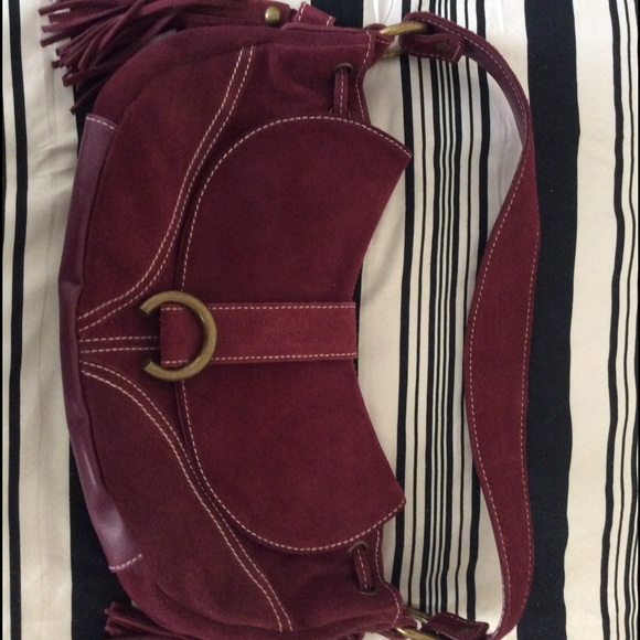 suede cow leather w/ PU leather trim tassel purse.