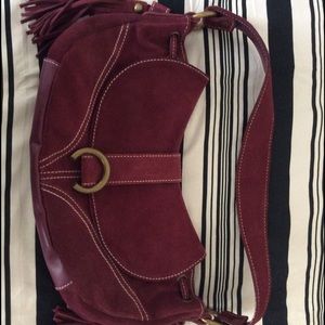 suede cow leather w/ PU leather trim tassel purse.