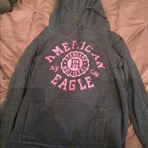 Grey and Pink American Eagle Hoodie