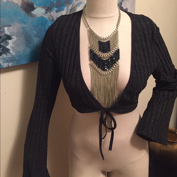 Size Medium Rag Cropped Tie Top Black/Silver - Picture 1 of 4