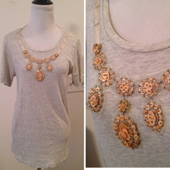 J. Crew Tops - J Crew Embellished Short Sleeved Tee