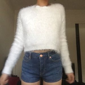 Fuzzy Crop Knit Sweater listed cheaper on Ⓜ️ercari