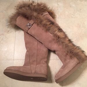 Koolaburra suede fox trimmed boots