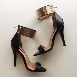 Black Metal Ankle Strap Heels