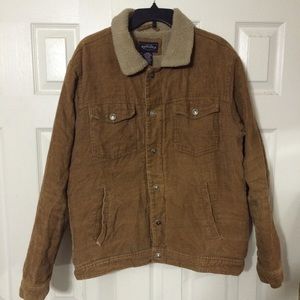 Corduroy and Shearling Insulated Button Up Jacket