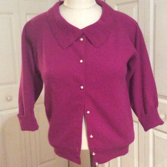Kitty Hawk Sweaters - Gorgeous Fuchsia Lambs Wool & Angora Cardigan