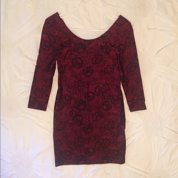 Deep red and lace bodycon dress
