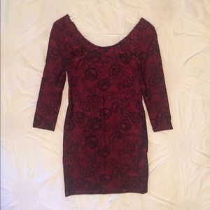 Deep red and lace bodycon dress