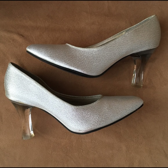 Silver Metallic Heels with clear acrylic heels!