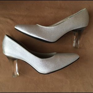 Silver Metallic Heels with clear acrylic heels!