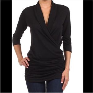 black Ruched Surplice top