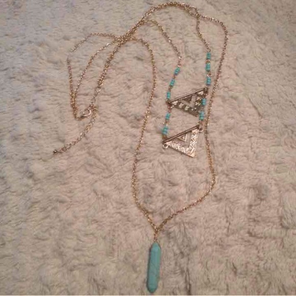 Gold Aztec turquoise stone necklace
