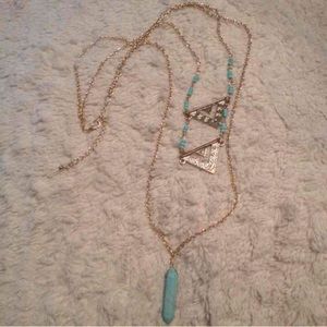 Gold Aztec turquoise stone necklace