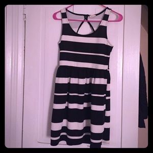 Classic black and white open back dress