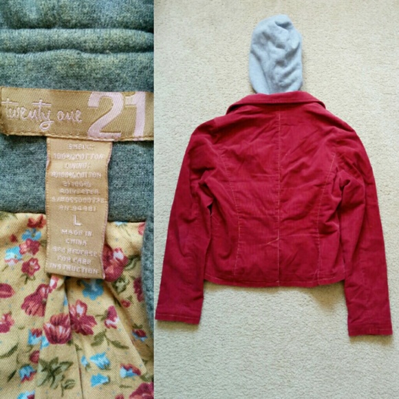 Forever 21 Burgundy Hoodie/Corduroy Jacket sz L - Picture 2 of 3