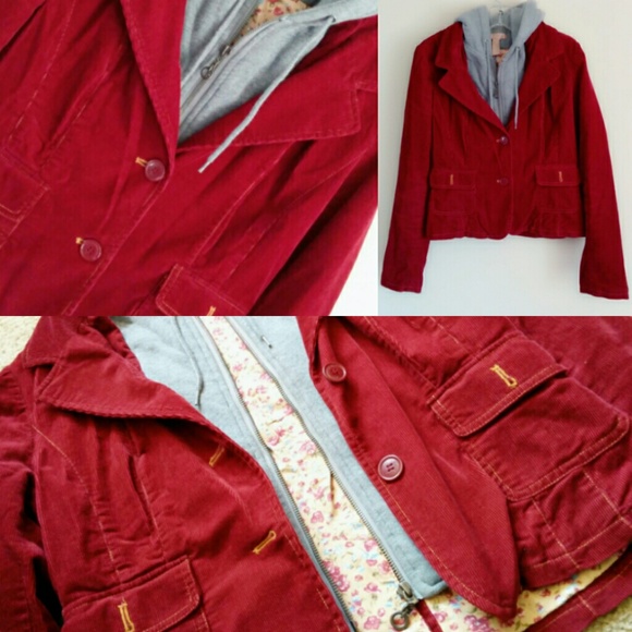 Forever 21 Burgundy Hoodie/Corduroy Jacket sz L - Picture 3 of 3