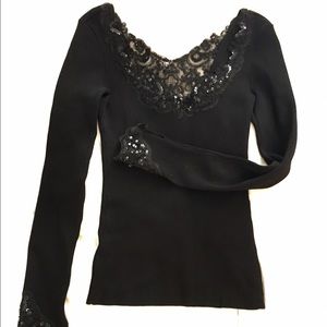 Caché Ribbed Sweater with Sequins