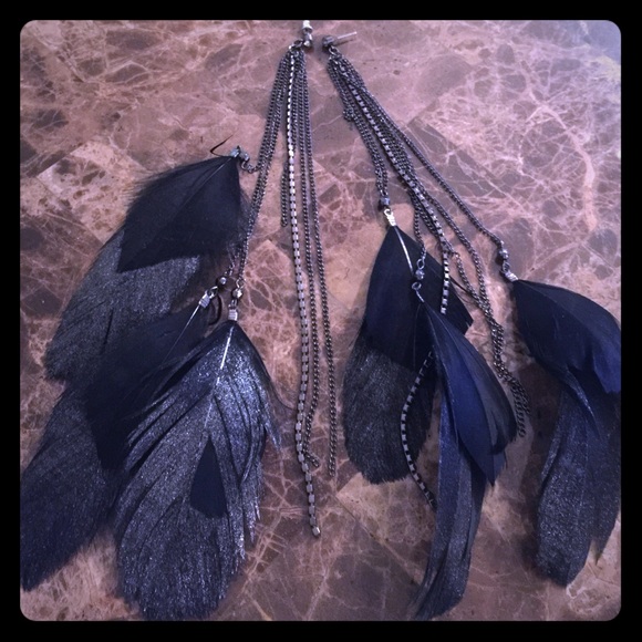 Black feather earrings